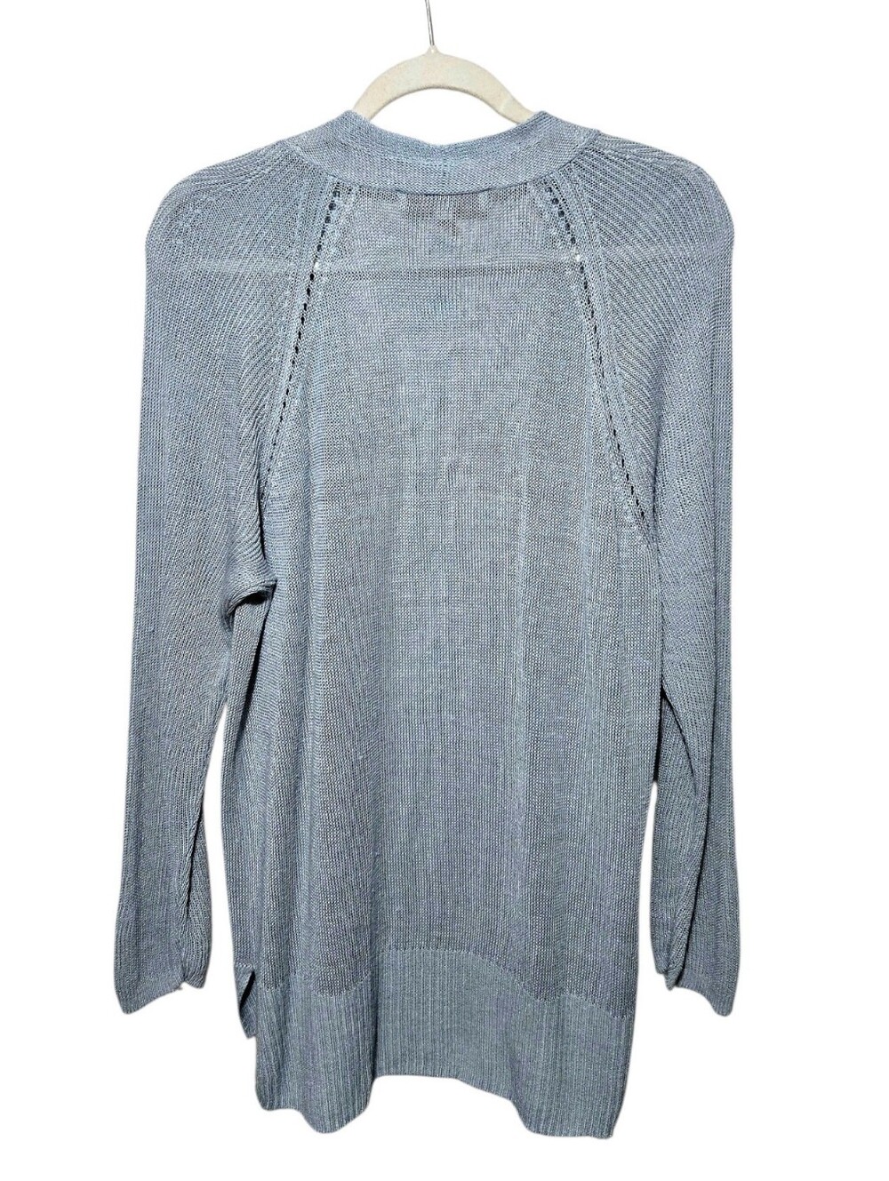 LOFT Pale Blue Open-Front Draped Cardigan Linen Blend Summer Lightweight XL - Picture 4 of 4